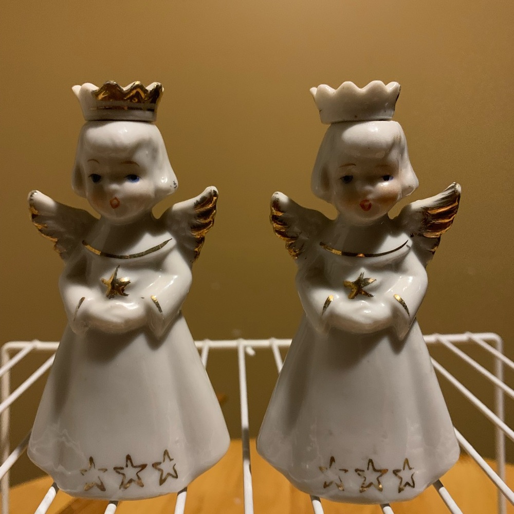 2 Vintage Enesco Small Porcelain Angels